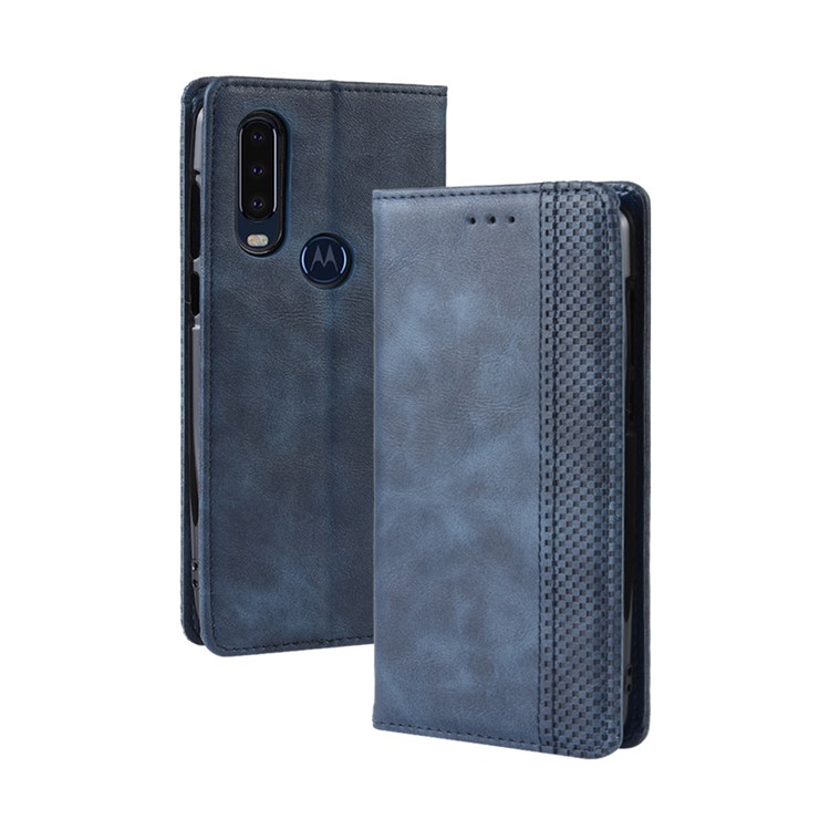 Vintage Style PU Leather Wallet Phone Case for Motorola P40 Power - Blue-2
