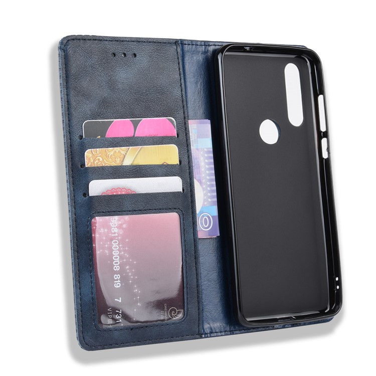Vintage Style PU Leather Wallet Phone Case for Motorola P40 Power - Blue-4
