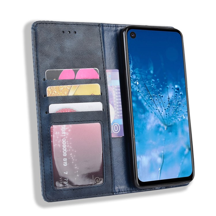 Vintage Style PU Leather Wallet Phone Case for Motorola P40 Power - Blue-5