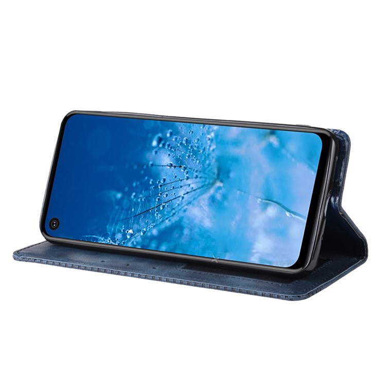 Vintage Style PU Leather Wallet Phone Case for Motorola P40 Power - Blue-6