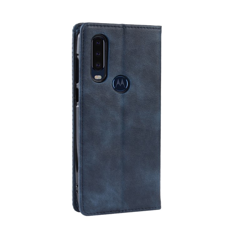 Vintage Style PU Leather Wallet Phone Case for Motorola P40 Power - Blue-7