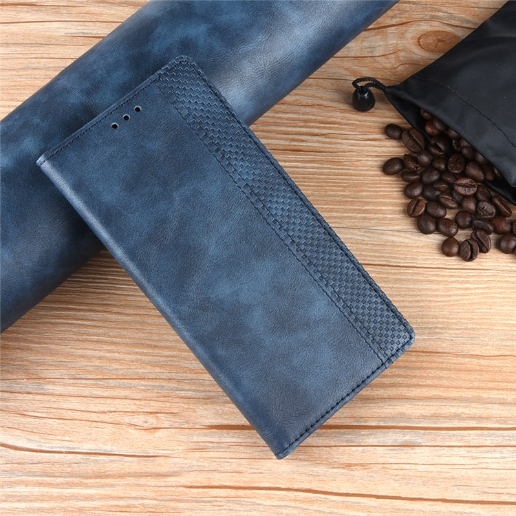 Vintage Style PU Leather Wallet Phone Case for Motorola P40 Power - Blue-8