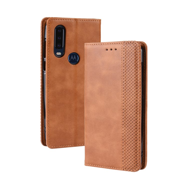 Vintage Style PU Leather Wallet Phone Case for Motorola P40 Power - Brown-2
