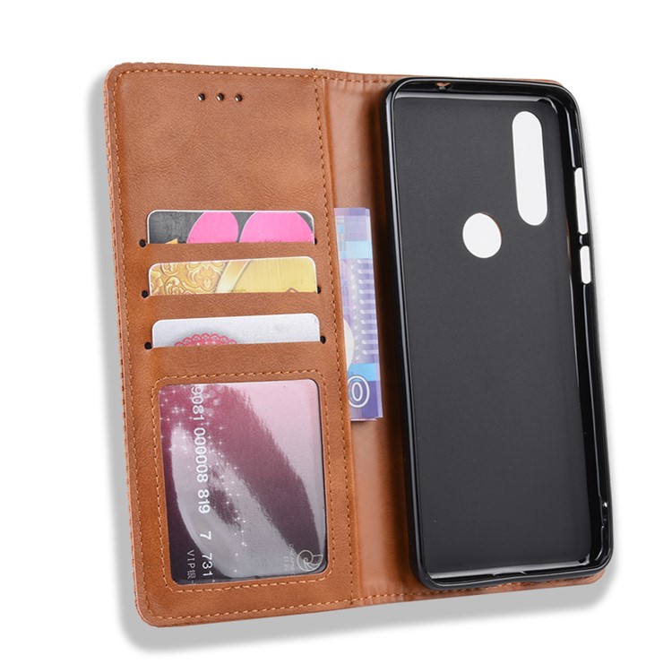 Vintage Style PU Leather Wallet Phone Case for Motorola P40 Power - Brown-4
