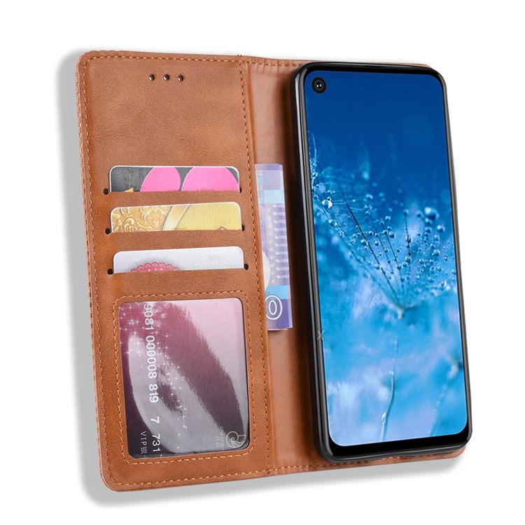 Vintage Style PU Leather Wallet Phone Case for Motorola P40 Power - Brown-5