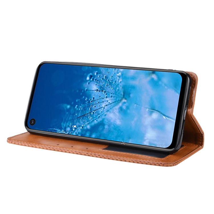 Vintage Style PU Leather Wallet Phone Case for Motorola P40 Power - Brown-6