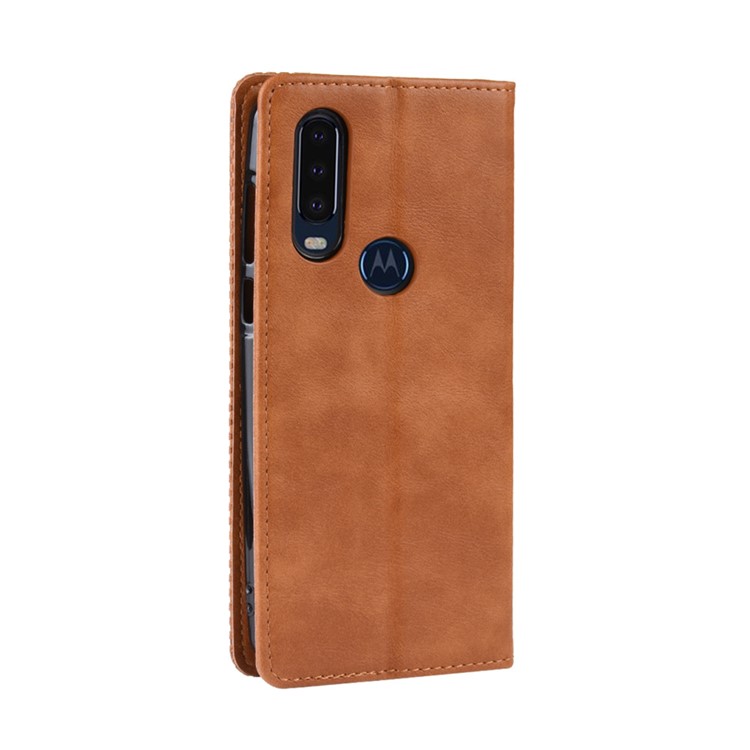 Vintage Style PU Leather Wallet Phone Case for Motorola P40 Power - Brown-7