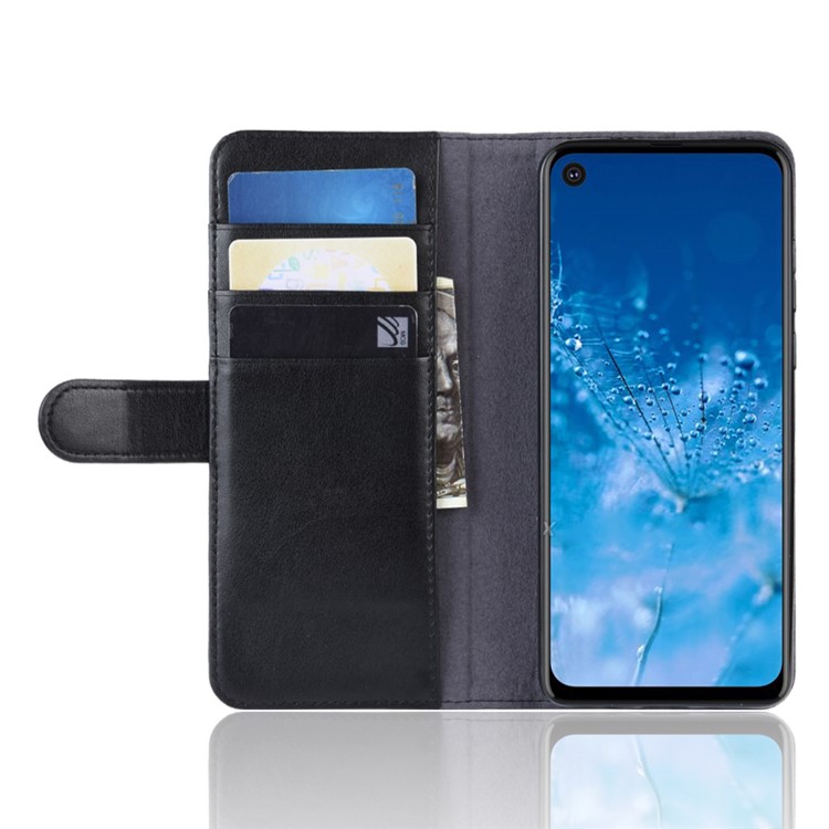 Estojo De Carteira De Couro Split Genuíno Para MOTO Poder P40 - Preto-6