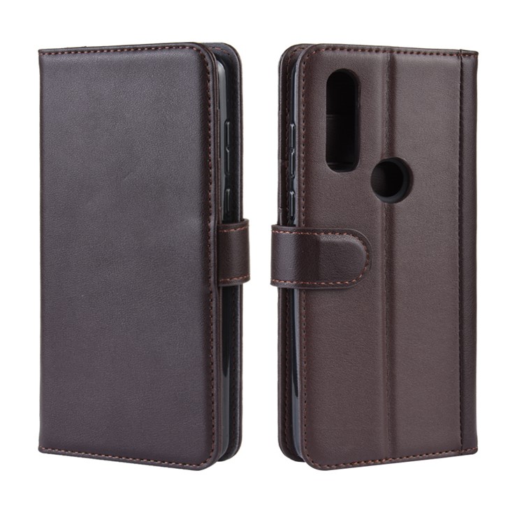 Genuine Split Leather Wallet Stand Case for MOTO P40 Power - Brown-2