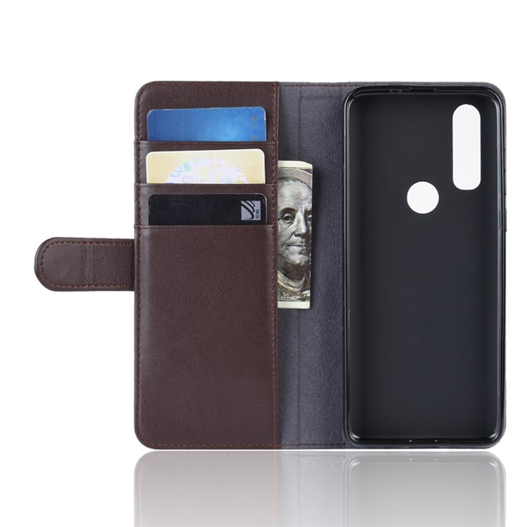 Genuine Split Leather Wallet Stand Case for MOTO P40 Power - Brown-5
