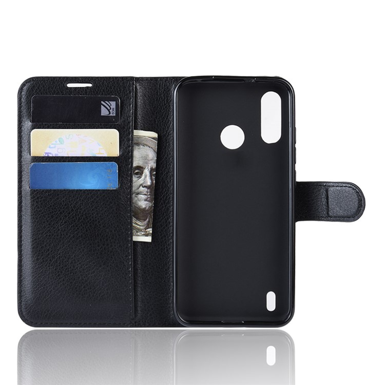 Litchi Skin Wallet Leather Stand Case for Motorola P40 Play - Black-3