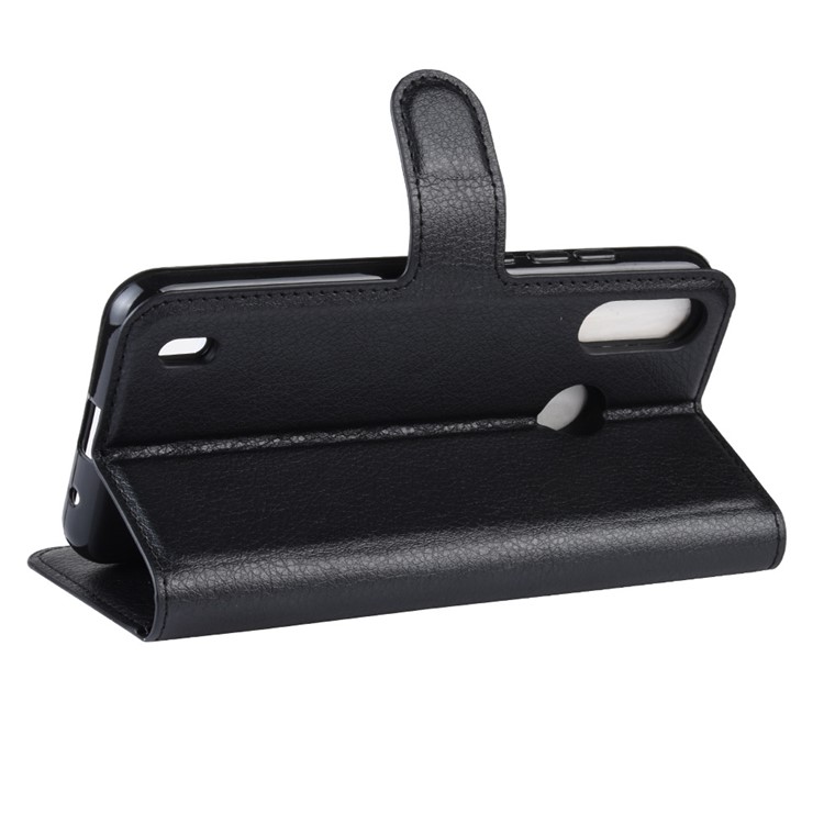 Litchi Skin Wallet Leather Stand Case for Motorola P40 Play - Black-5