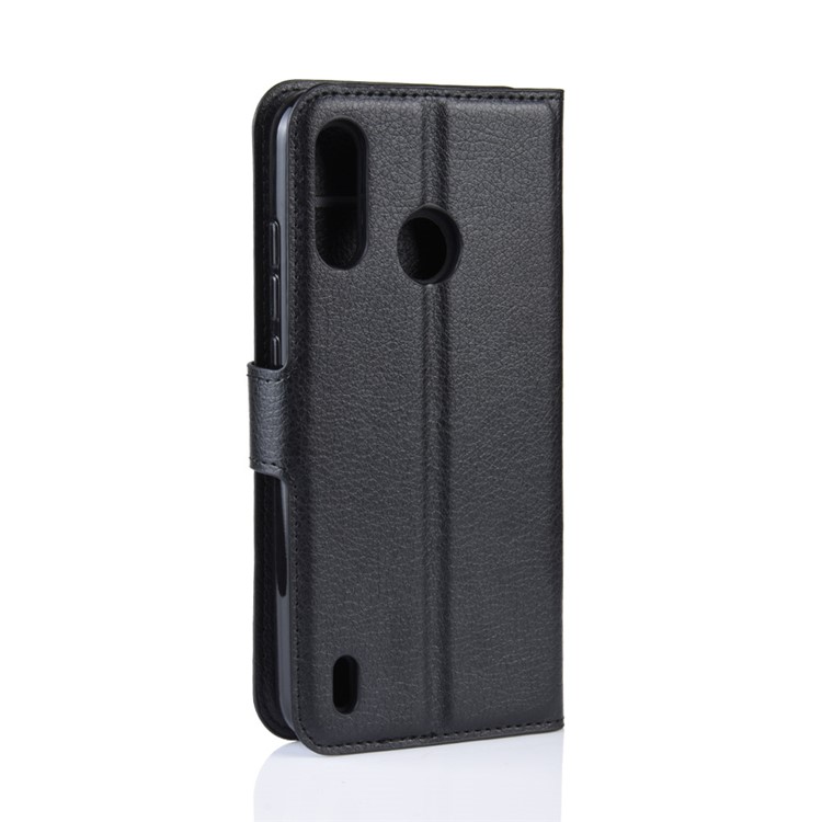 Litchi Skin Wallet Leather Stand Case for Motorola P40 Play - Black-6