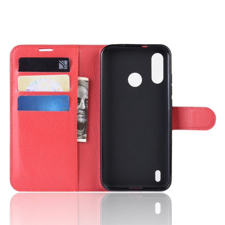 Litchi Skin Wallet Leather Stand Case for Motorola P40 Play - Red-3
