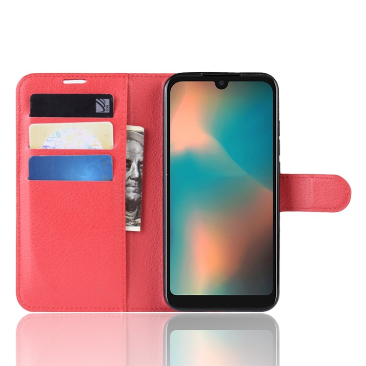 Litchi Skin Wallet Leather Stand Case for Motorola P40 Play - Red-4