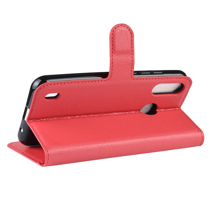 Litchi Skin Wallet Leather Stand Case for Motorola P40 Play - Red-5