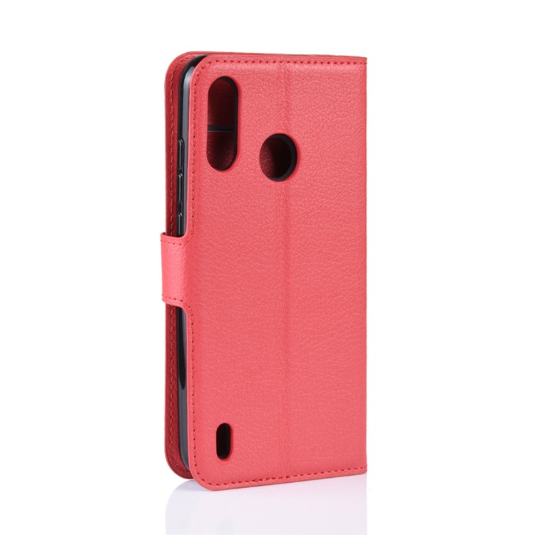 Litchi Skin Wallet Leather Stand Case for Motorola P40 Play - Red-6