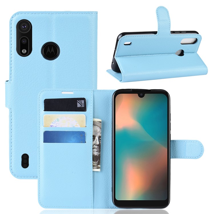 Litchi Skin Wallet Leather Stand Case for Motorola P40 Play - Baby Blue-1