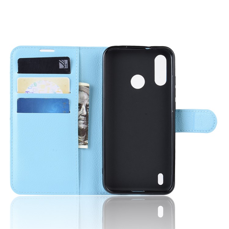 Litchi Skin Wallet Leather Stand Case for Motorola P40 Play - Baby Blue-3