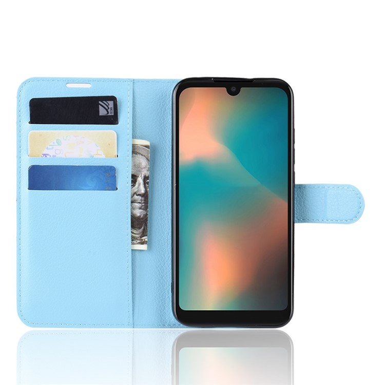 Litchi Skin Wallet Leather Stand Case for Motorola P40 Play - Baby Blue-4