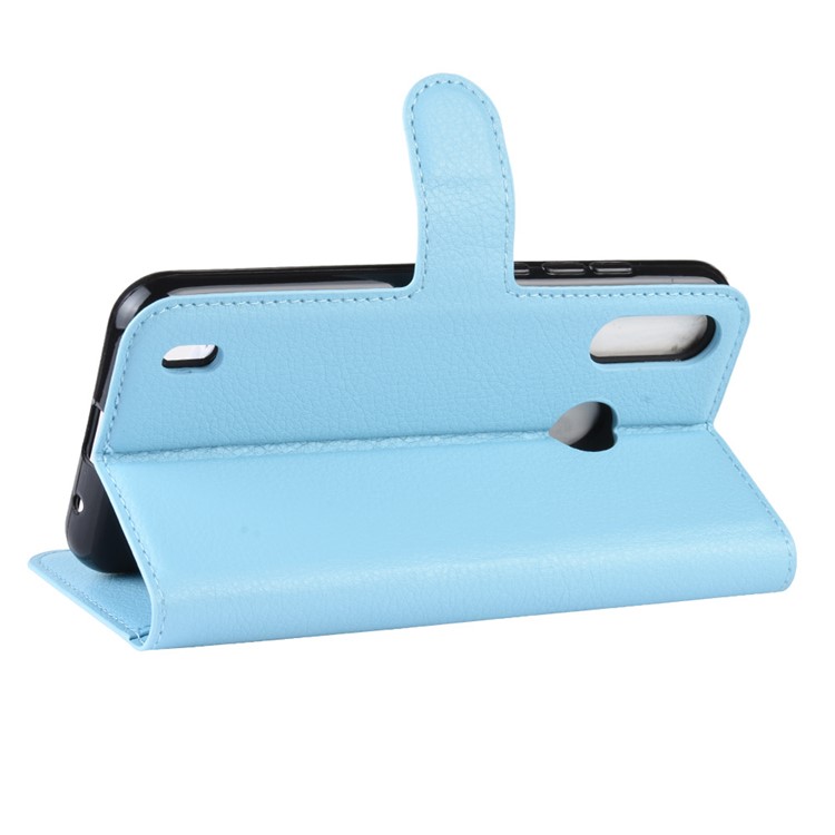 Litchi Skin Wallet Leather Stand Case for Motorola P40 Play - Baby Blue-5