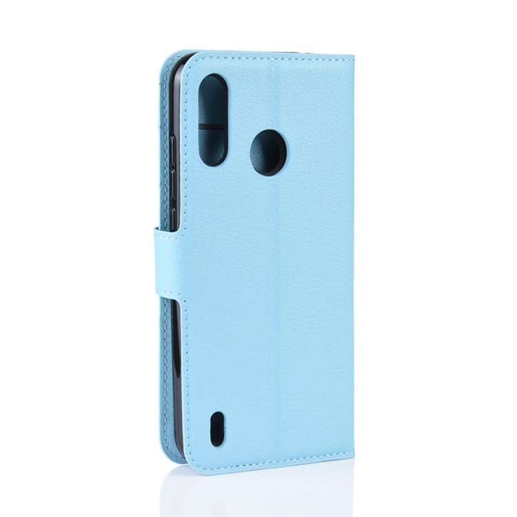 Litchi Skin Wallet Leather Stand Case for Motorola P40 Play - Baby Blue-6