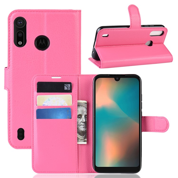 Litchi Skin Wallet Leather Stand Case for Motorola P40 Play - Rose-1