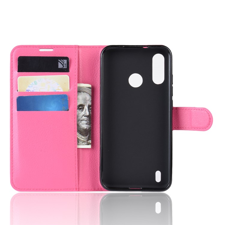 Litchi Skin Wallet Leather Stand Case for Motorola P40 Play - Rose-3