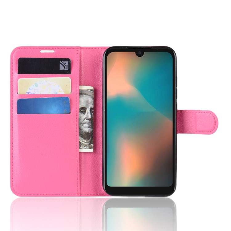 Litchi Skin Wallet Leather Stand Case for Motorola P40 Play - Rose-4