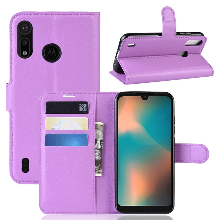 Litchi Skin Wallet Leather Stand Case for Motorola P40 Play - Purple-1