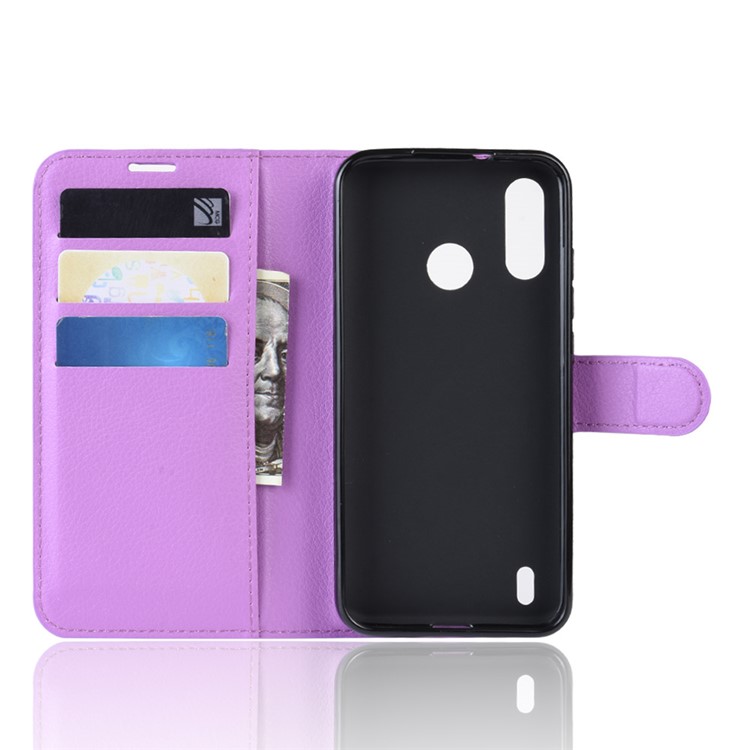 Litchi Skin Wallet Leather Stand Case for Motorola P40 Play - Purple-3