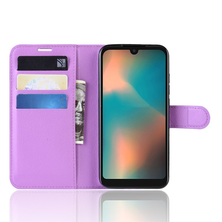Litchi Skin Wallet Leather Stand Case for Motorola P40 Play - Purple-4