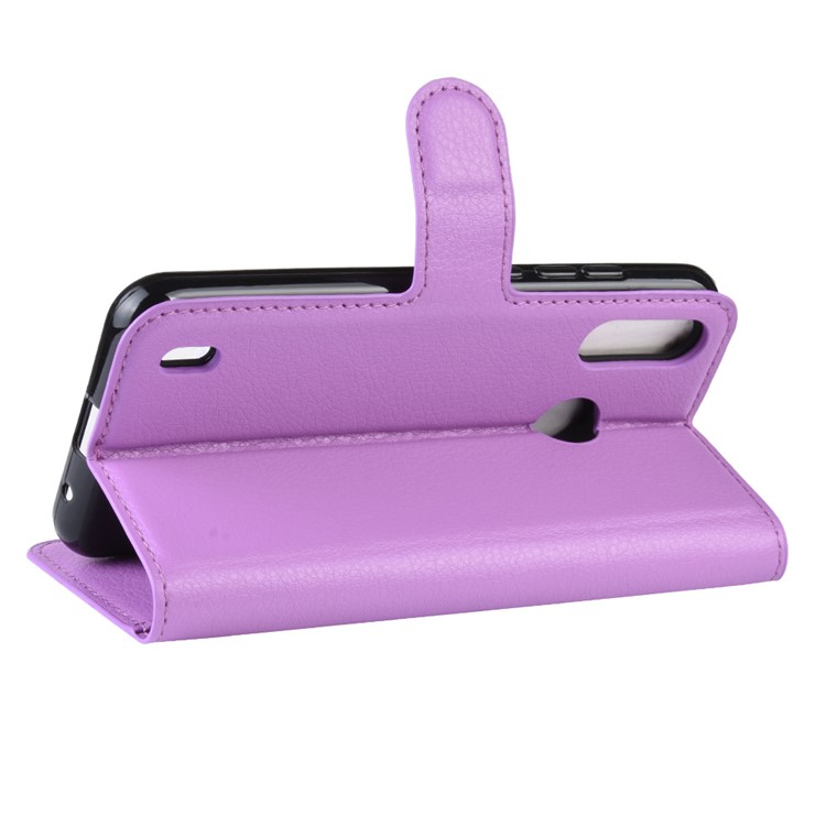 Litchi Skin Wallet Leather Stand Case for Motorola P40 Play - Purple-5