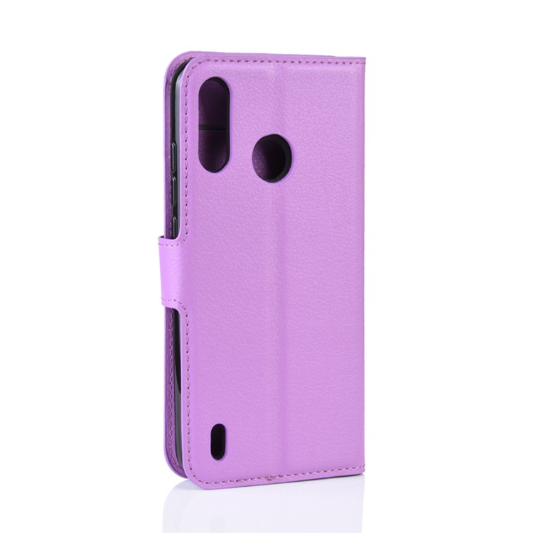 Litchi Skin Wallet Leather Stand Case for Motorola P40 Play - Purple-6