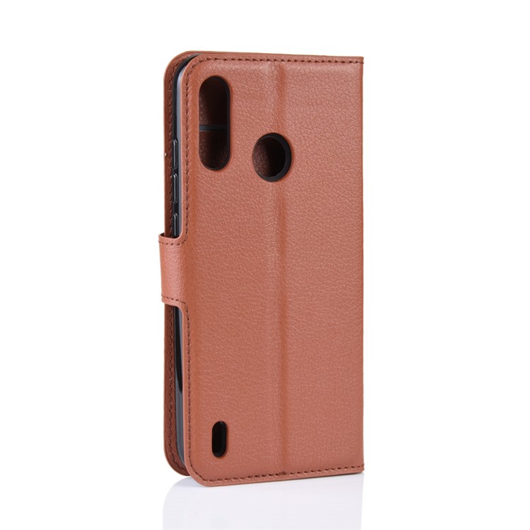 Litchi Skin Wallet Leather Stand Case for Motorola P40 Play - Brown-6