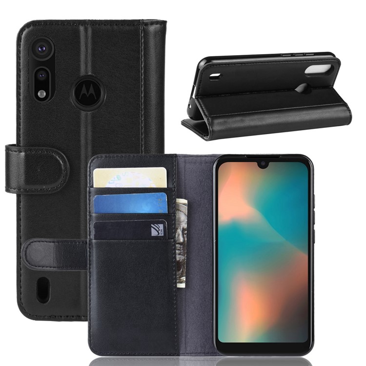 Split Leather Mobile Phone Case Cover for Motorola P40 Play - Black-1