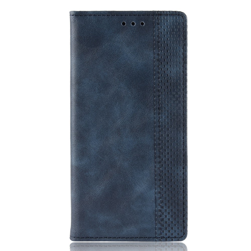 Vintage Style PU Leather Wallet Phone Cover for Motorola One Vision / P50 - Blue-3