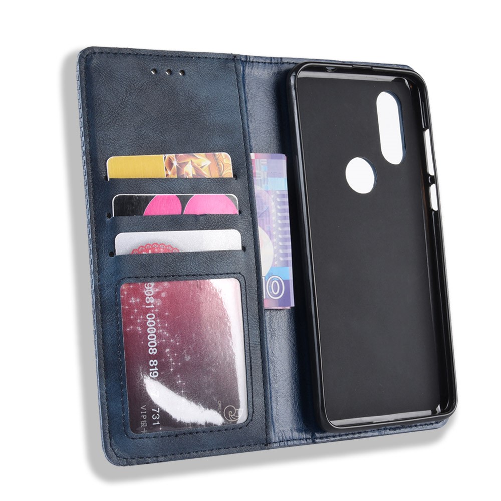 Vintage Style PU Leather Wallet Phone Cover for Motorola One Vision / P50 - Blue-4