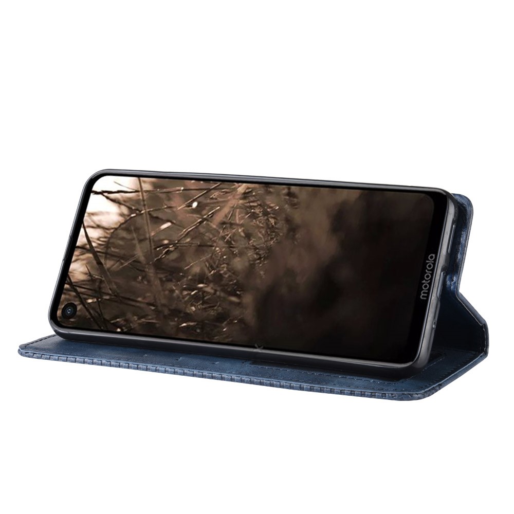 Vintage Style PU Leather Wallet Phone Cover for Motorola One Vision / P50 - Blue-6