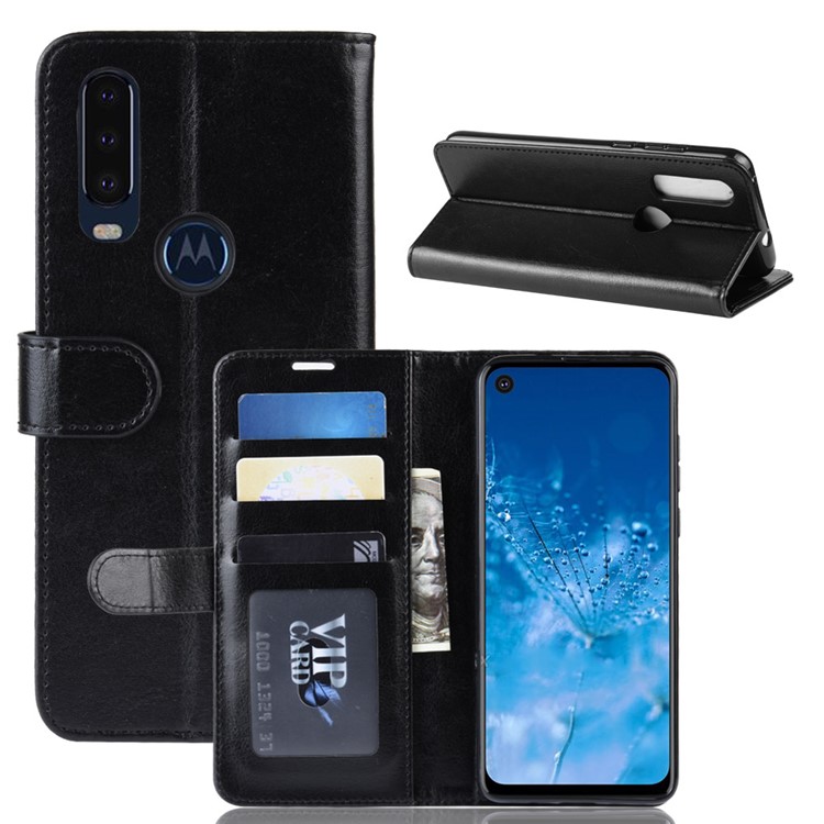 Crazy Horse Wallet Leather Stand Case for Motorola P40 Power - Black-1