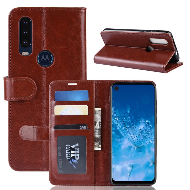 Crazy Horse Wallet Leather Stand Case for Motorola P40 Power - Brown-1