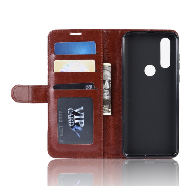 Crazy Horse Wallet Leather Stand Case for Motorola P40 Power - Brown-4