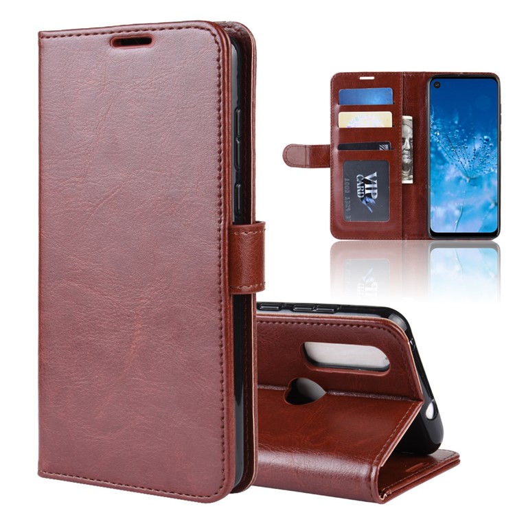 Crazy Horse Wallet Leather Stand Case for Motorola P40 Power - Brown-8