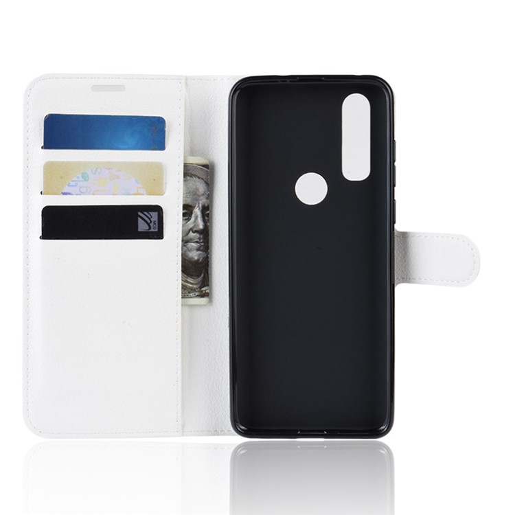 Litchi Skin Wallet Leather Stand Case for Motorola P40 Power - White-3