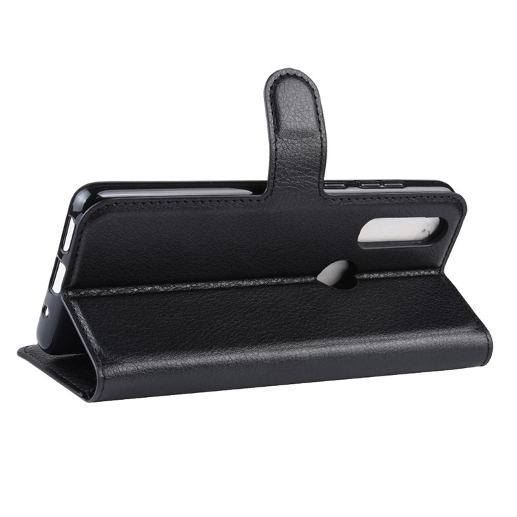 Litchi Skin Wallet Leather Stand Case for Motorola P40 Power - Black-5