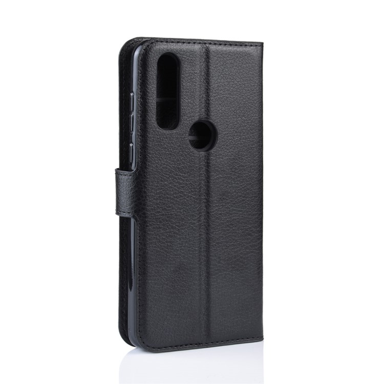 Litchi Skin Wallet Leather Stand Case for Motorola P40 Power - Black-6