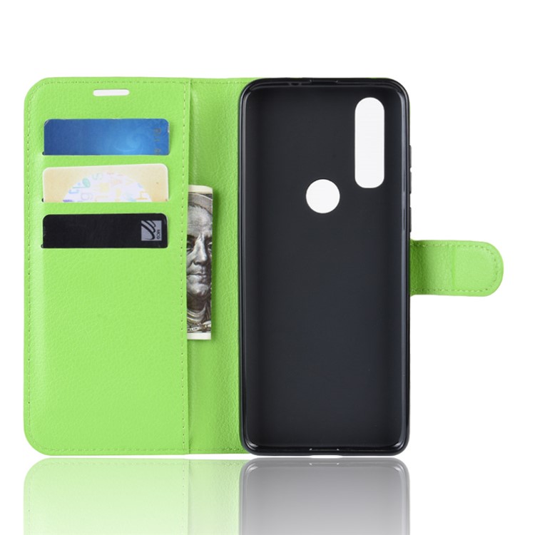 Litchi Skin Wallet Leather Stand Case for Motorola P40 Power - Green-3