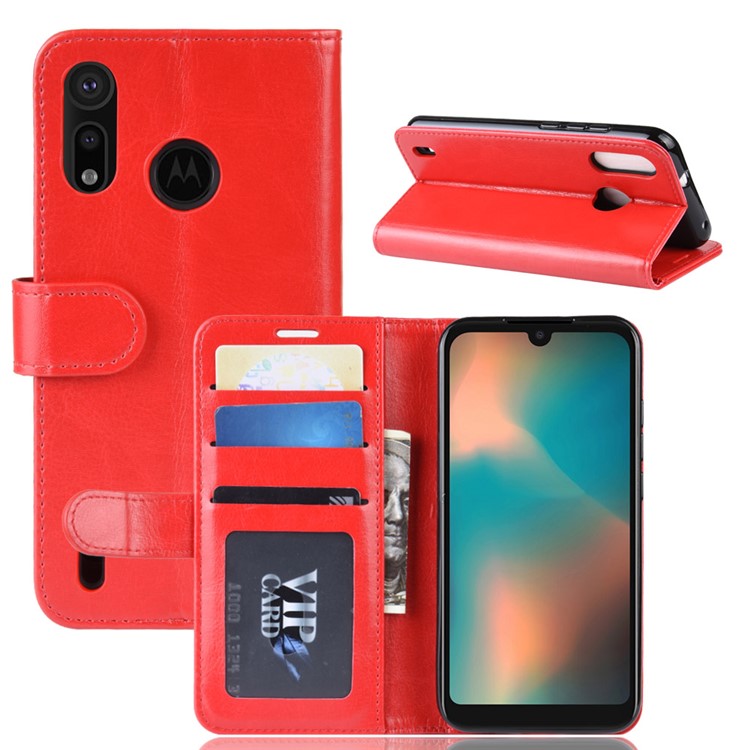 Crazy Horse Wallet Leather Stand Case for Motorola P40 Play - Red-1