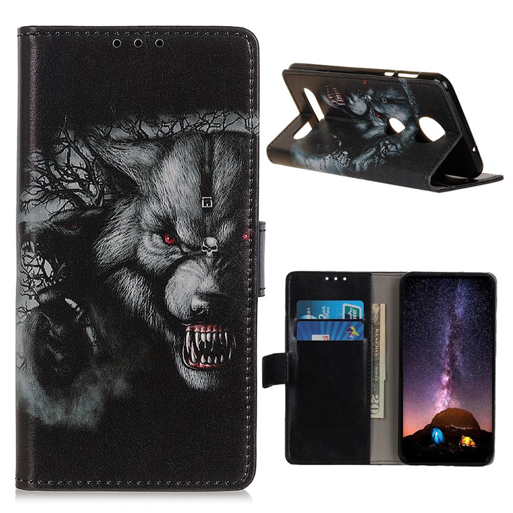 Pattern Printing Flip Leather Wallet Stand Phone Case for Motorola Moto Z4 - Cruel Wolf-1