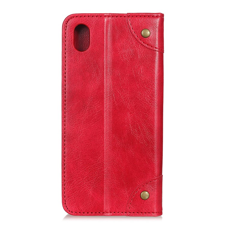 Crazy Horse Auto-absorbed Split Leather Wallet Phone Case for Motorola Moto E6 - Red-4